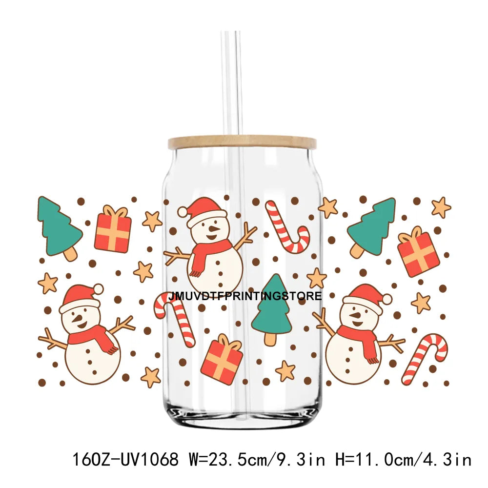 Christmas Tree Holiday 16OZ UV DTF Cup Wrap Transfers Stickers Custom Labels DIY Durable Waterproof Logo For Libbey Glass Can