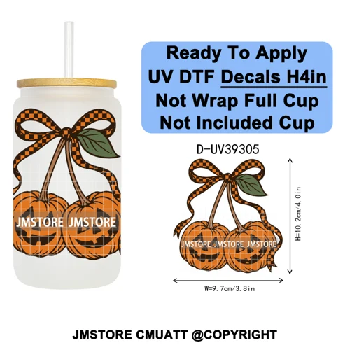 Retro Spooky Season Halloween Ghost Boo Gift UV DTF Transfer Stickers Decals Ready To Apply Waterproof For 16OZ Libbey Glass Can