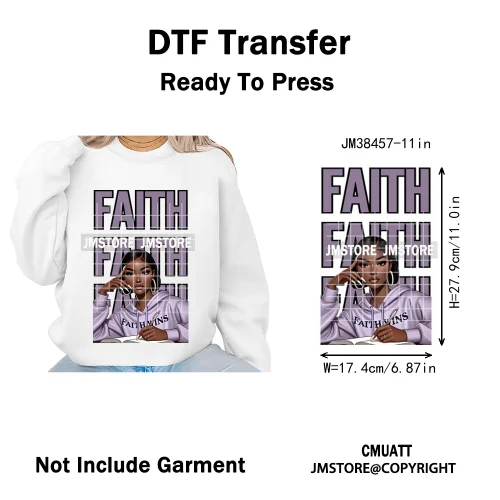 Pray Jesus Faith Trust Black Woman Religious Blessed Thermal Designs Iron on DTF Transfers Stickers Ready to Press for Clothes