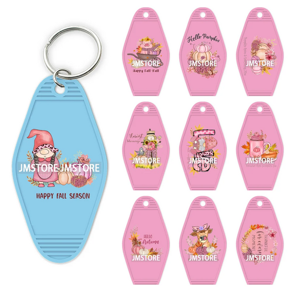 Hello Pumpkin Fall Thanksgiving Gnome UV DTF Motel Keychain Wraps Ready To Apply Waterproof High Quality Hotel Keychain Decals