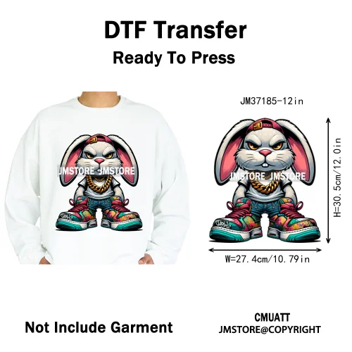 12in Street Snarl Savage Animal King Graffiti Urban Bear Bunny Cat Dog Iron on DTF Transfers Stickers Ready to Press for Clothes