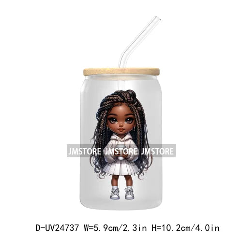 Cute Little Black Boy Girl UV DTF Transfer Stickers Decals For Libbey Cold Cups Mugs Tumbler Waterproof DIY Craft Cool Afro Kids