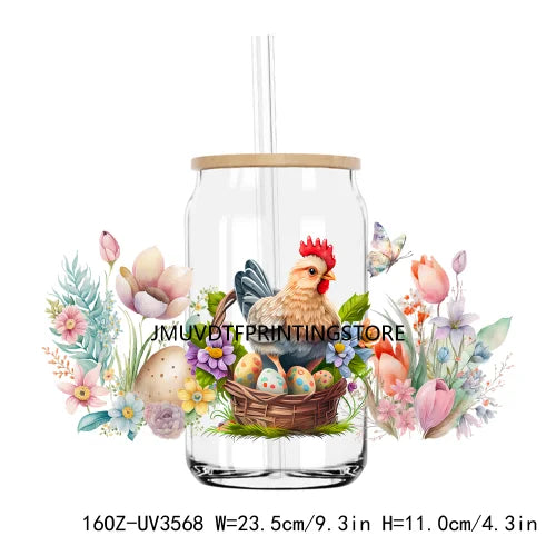 Happy Easter Day UV DTF Sticker For 16OZ Libbey Glass Cup Can Wrap Transfer Sticker Custom Labels DIY Logo Animals Bunny Eggs