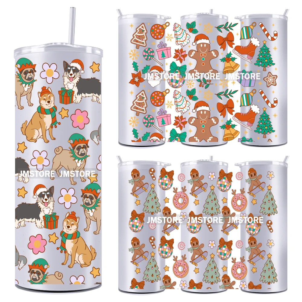 Christmas Gingerbread Reindeer 20OZ Tumbler Wraps Ready To Ship UV DTF Transfer Stickers Waterproof Prints For Skinny Tumbler
