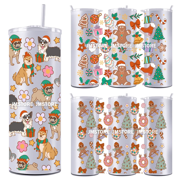 Christmas Gingerbread Reindeer 20OZ Tumbler Wraps Ready To Ship UV DTF Transfer Stickers Waterproof Prints For Skinny Tumbler