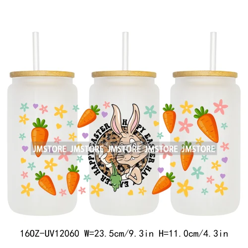 Hip Hop Easter Bunny Carrot Eggs Hunting UV DTF Sticker For 16OZ Libbey Glass Cup Can Wrap Transfer Stickers Custom Labels Logo