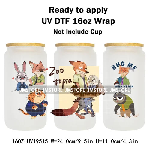 Mystery Animals City Police Rabbit And Fox Con Artist UV DTF Cup Wrap Ready To Apply Transfer Stickers For 16OZ Libbey Glass Can