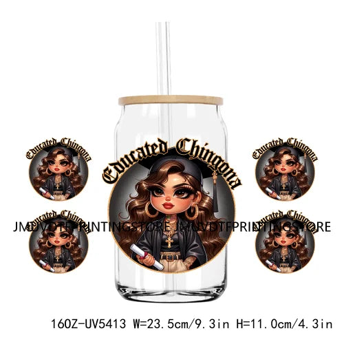 Chicano Graduation Mexican Lady 16OZ UV DTF Cup Wrap Transfers Stickers Custom Labels DIY Waterproof Logo For Libbey Glass Can