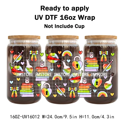 Floral Coquette Bow Strawberry Lemon Bookish UV DTF Wraps Transfer Sticker Waterproof Logo For 16OZ Libbey Glass Can Tumbler
