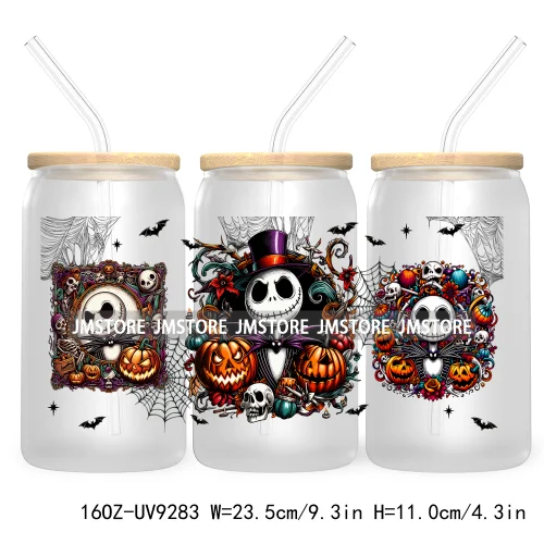 Scary Movies Halloween 16OZ UV DTF Cup Wrap Transfer Stickers Custom Labels Waterproof Logo For Libbey Glass Can Spooky Season