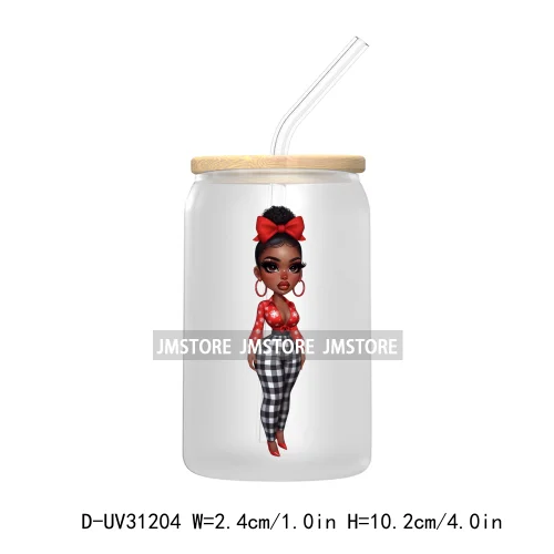 Afro Black Woman Christmas UV Sticker Decals For Libbey Cold Cups Mugs Tumbler Transfer Stickers Waterproof Labels Fashion Girls