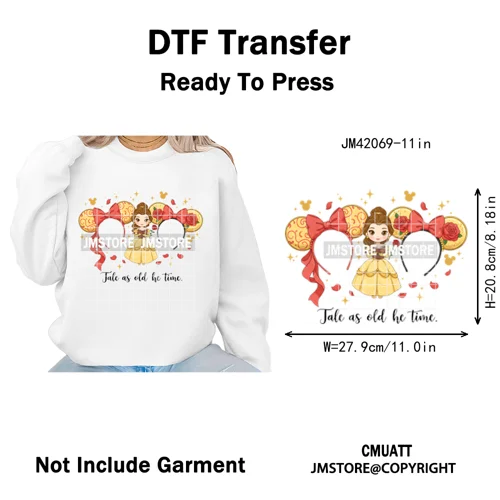 Cute Girls Coquette Magic Kingdom Mouse Ears Cartoon Quotes Iron on DTF Washable Transfers Stickers Ready to Press for T-shirts