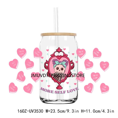 Valentine's Day Skull Skeletion Flower UV DTF Sticker For 16OZ Libbey Glass Cup Can Wrap Transfer Sticker Custom Labels DIY Logo