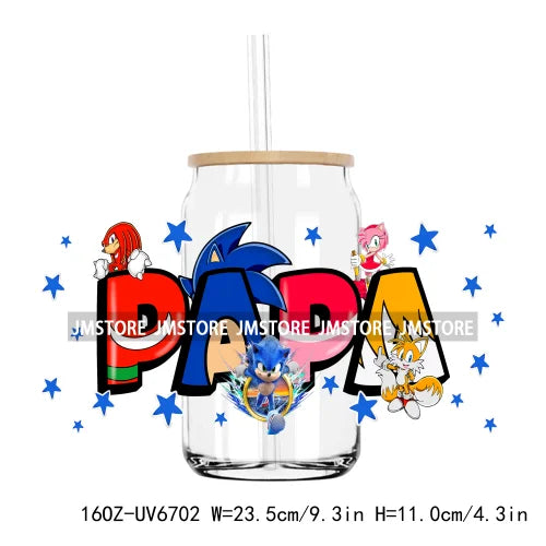 Cartoon Papa Dad And Son UV DTF Sticker For 16OZ Libbey Glass Cup Can Wrap Transfer Stickers Custom Labels DIY Logo Father's Day