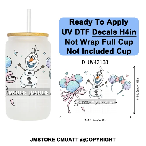 Cartoon Mouse Head Princess Family Vacation UV DTF Decals Ready To Apply Waterproof Transfer Stickers For 16OZ Libbey Glass Can