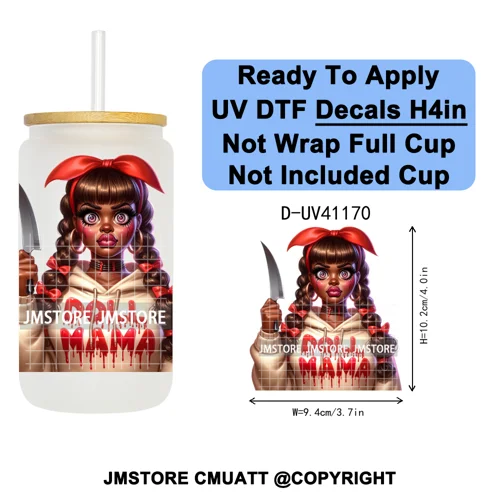 Bad Mama Killers Mom Halloween UV DTF Decals Ready To Apply Waterproof Transfer Stickers DIY Crafts For 16OZ Libbey Glass Can