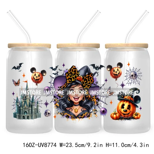 Halloween Leopard Cartoon Princess 16OZ UV DTF Cup Wrap Transfer Sticker Custom Labels Waterproof Logo For Libbey Glass Can Fall