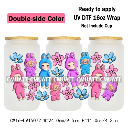 Double Sided Color UV DTF Cup Wraps 16OZ Wholesale Custom Bulk Waterproof Cartoon Cute Monster Coquette Bow DIY Craft Mug Glass