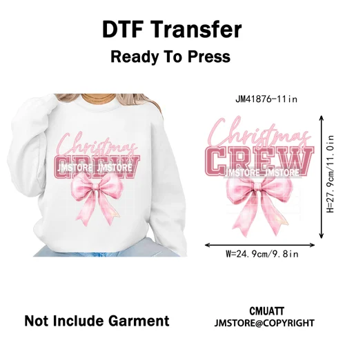 Merry and Bright Coquette Patchwork Santa Christmas Holiday Season Iron on DTF Heat Transfer Stickers Ready to Press for Hoodies