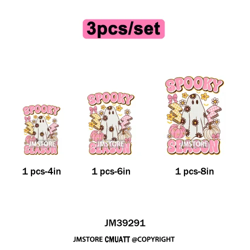 Ghost Spooky Mama Season Trick or Treat Coquette Bow Halloween Iron on DTF Washable Transfer Sticker Ready to Press for Clothing