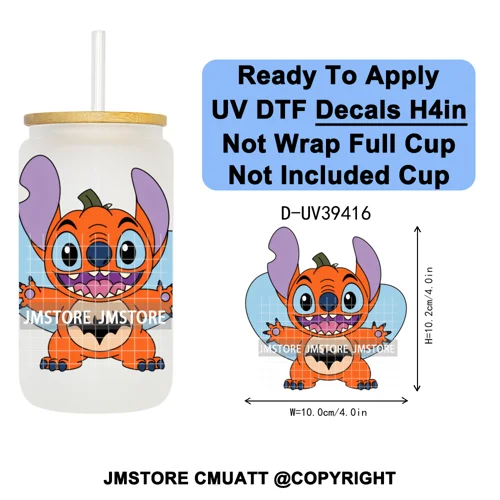 Witch Cartoon Horror Halloween Mummy UV DTF Transfer Stickers Decals Ready To Apply Waterproof For 16OZ Libbey Glass Can Tumbler