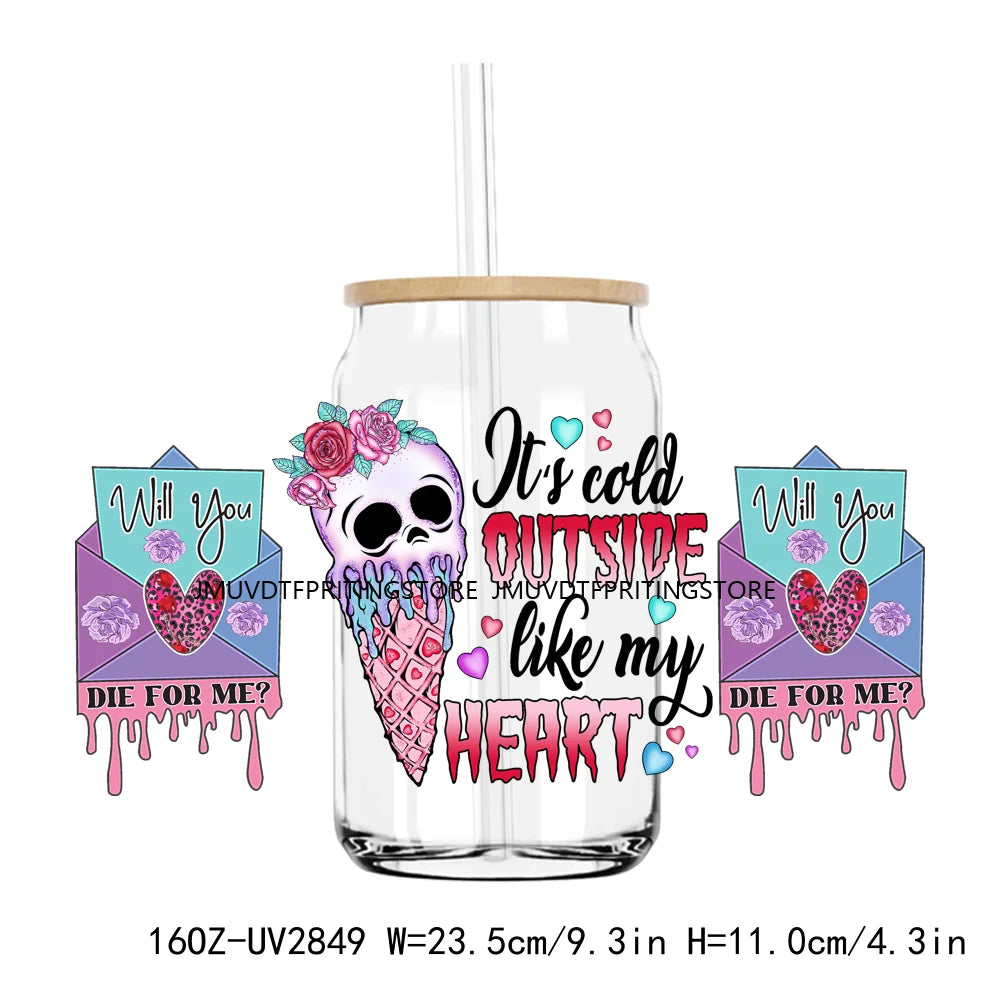 Camping Is My Valentine UV DTF Sticker For 16OZ Libbey Glass Cup Can Wrap Transfer Sticker Custom DIY Logo Love Camp Coffee