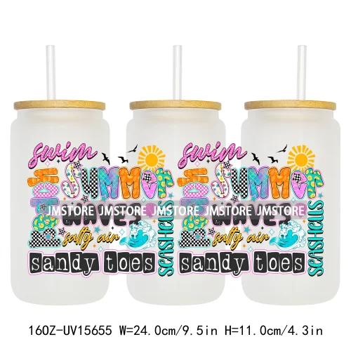 Coquette Bow Florida Softgirl Summer Trip  UV DTF Wraps Transfer Sticker Custom High Quality For 16OZ Libbey Glass Can Tumbler