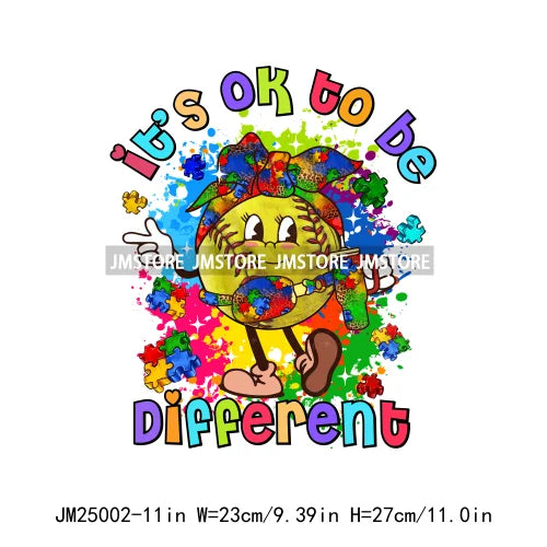 Colorful Autism Awareness Printing It's Okay To Be Different Iron On Heat Press DTF Transfer Stickers Ready To Press For Clothes