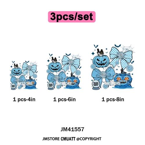Cute Blue Tiger Idol Group Characters Kpop Halloween Pumpkin Iron on DTF Washable Transfers Stickers Ready to Press for Textile