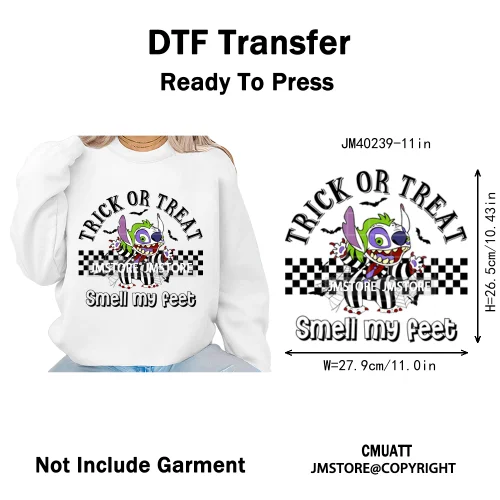 Checkered Trick Or Treat Scary Killer Character Halloween Vibes Iron on DTF Washable Transfer Sticker Ready to Press for Hoodies