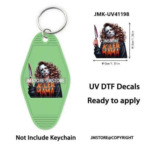 Scary Movie Character Bad Mama Boo Mom UV DTF Motel Keychain Wraps Ready To Apply Waterproof High Quality Hotel Keychain Decals