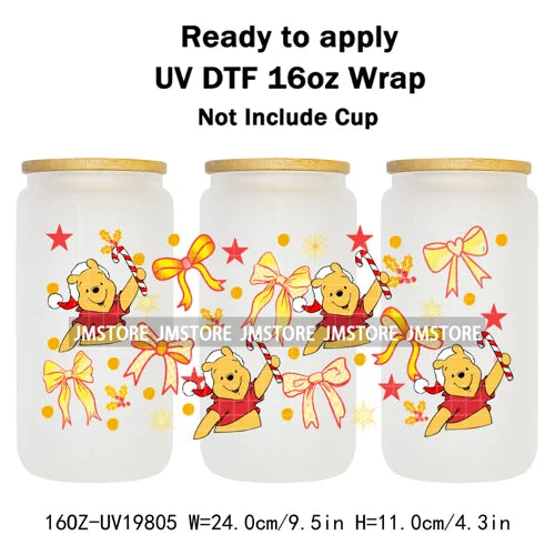 Christmas Mouse Cartoon Charater Girly UV DTF Cup Wrap Ready To Apply Transfer Stickers Durable For 16OZ Libbey Glass Can Bottle