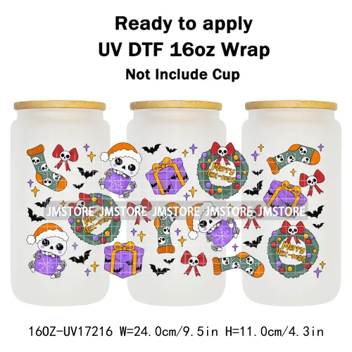Cute Christmas Ghost Coquette Strawberry Cake UV DTF Stickers Ready To Transfer Cup Wrap Waterproof Logo For Libbey Can Glass