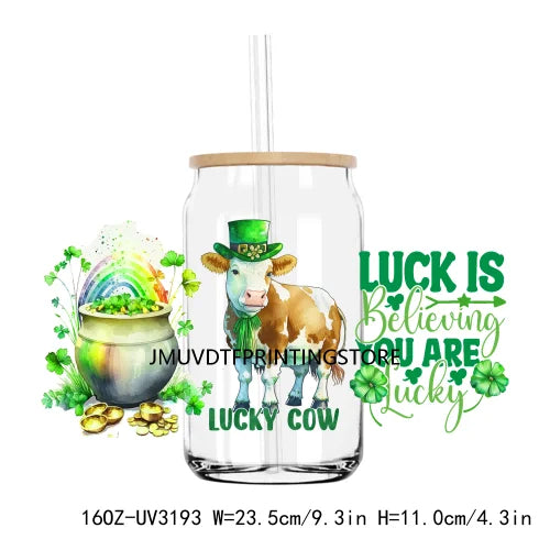 St. Patrick's Day Animals 16OZ UV DTF Cup Wrap Transfers Stickers Custom Labels DIY Waterproof Logo For Libbey Glass Can