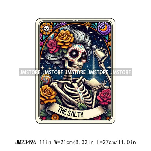 Snarky Funny Tarot Card Woman Sarcastic Skeleton Mother Witchy Vibes Skull Mama DTF Logos Transfer Stickers For Clothing