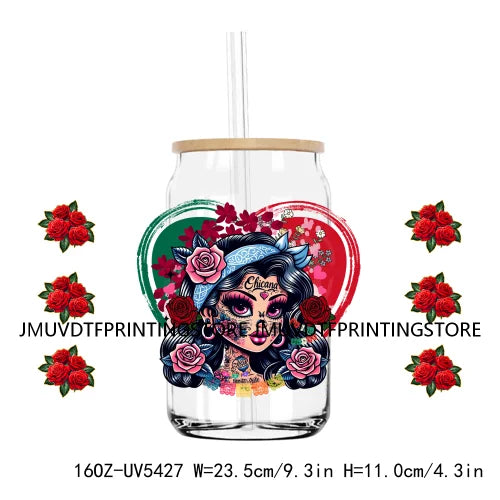 Proud Latina Chicano Girl With Rose UV DTF Transfer Stickers Decal For Libbey Cold Cups Mugs Tumbler Waterproof DIY Logo Mexican