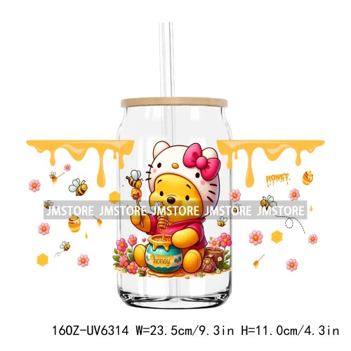 Cute Cartoon Cat Strawberry 16OZ UV DTF Cup Wrap Transfers Stickers Custom Labels Durable Waterproof Logo For Libbey Glass Can