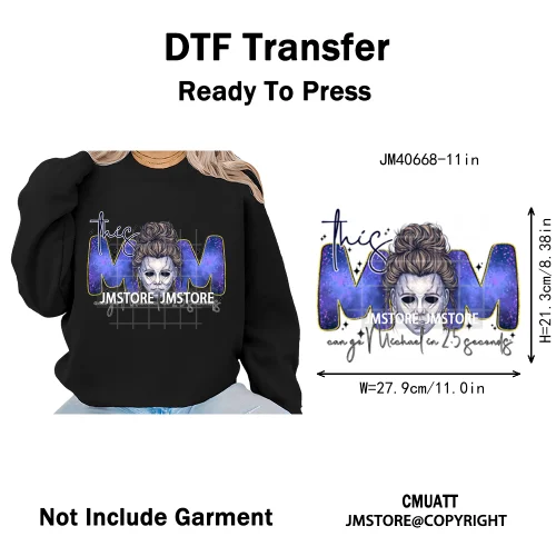 Cartoon Characters Scary Halloween Vibes Bad Killer Mom Iron on DTF Washable Transfers Stickers Ready to Press for Clothing