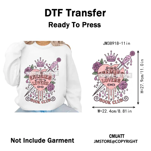 Funny Bookish Romance Reader Book Lovers Motivational Quotes Iron on DTF Washable Transfers Stickers Ready to Press for T-shirts