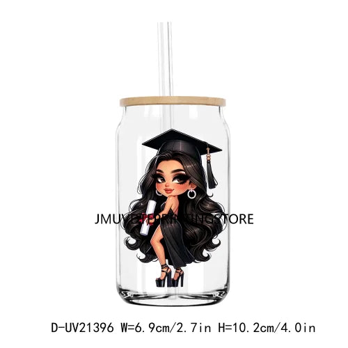 Chibi Latina Graduation Diploma UV DTF Transfer Stickers Decals For Libbey Cold Cups Mug Tumbler Waterproof DIY Logo Senior 2024