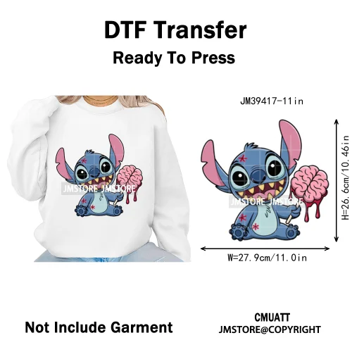 Spooky Vibes Horror Trick Or Treat Cartoon Animal Pumpkin Bats Iron on DTF Washable Transfers Sticker Ready to Press for Hoodies