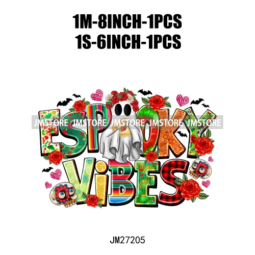 Spanish Espooky Vibes Latina Pantasmas Mexican Halloween Conchas Cucuys Aqui Espantan DTF Iron On Transfers Stickers For Hoodies