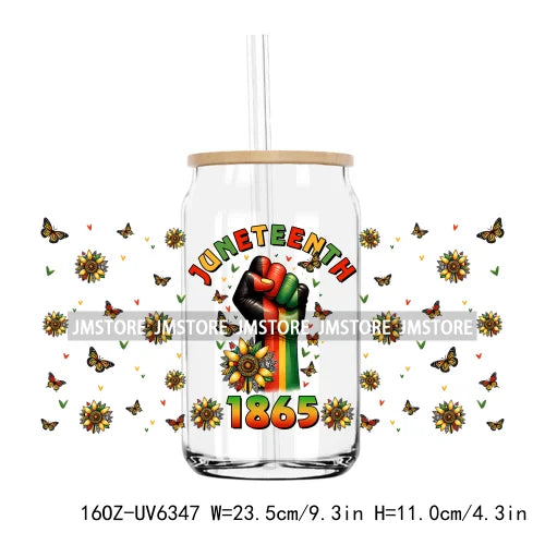 1865 Vibes Juneteenth Sunflower 16OZ UV DTF Cup Wrap Transfer Stickers Custom Label Durable Waterproof Logo For Libbey Glass Can