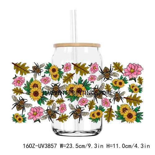 MAMA Sunflower And Butterfly UV DTF Sticker For 16OZ Libbey Glass Cup Can Wrap Transfer Sticker Custom DIY Logo Mothers Day