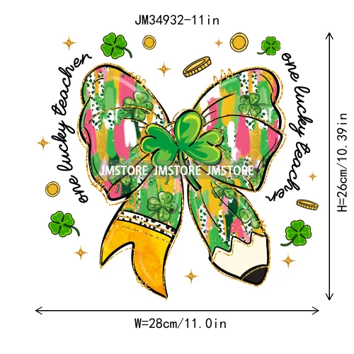 Feeling Lucky Vibes Coquette Shamrock Irish St Patrick's Day Iron On DTF Heat Transfers Stickers Ready To Press For T-shirts Bags