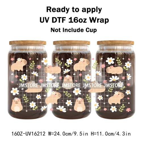 Floral Coquette Bow Strawberry Lemon Bookish UV DTF Wraps Transfer Sticker Waterproof Logo For 16OZ Libbey Glass Can Tumbler