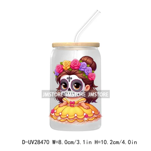 Cute Latina Cartoon Princess Baby Girl UV DTF Transfer Stickers Decals For Libbey Cold Cups Mug Tumbler Labels Sugar Skull Woman