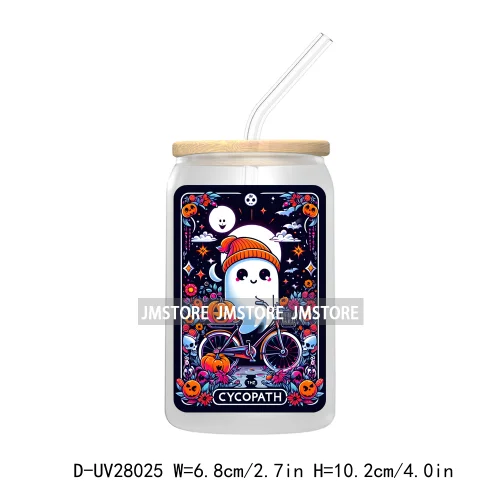 Cute Ghost Tarot Card Halloween UV DTF Transfer Stickers Decals For Libbey Cold Cups Mugs Tumbler Waterproof Craft Spooky Vibes