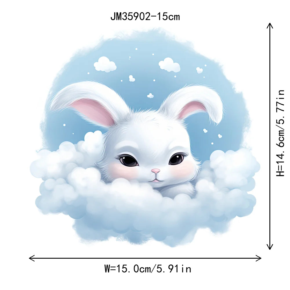 15cm 5.9in Kid Cloud Animal Tiger Lion Iron On Heat Transfer Sticker For Clothes DTF Print Vinyl Thermal Washable T-Shirt Decal