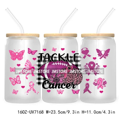 Peace Love Cure Breast Cancer Awareness Pink 16OZ UV DTF Cup Wrap Transfer Stickers For Libbey Glass Can Cups Tumbler October